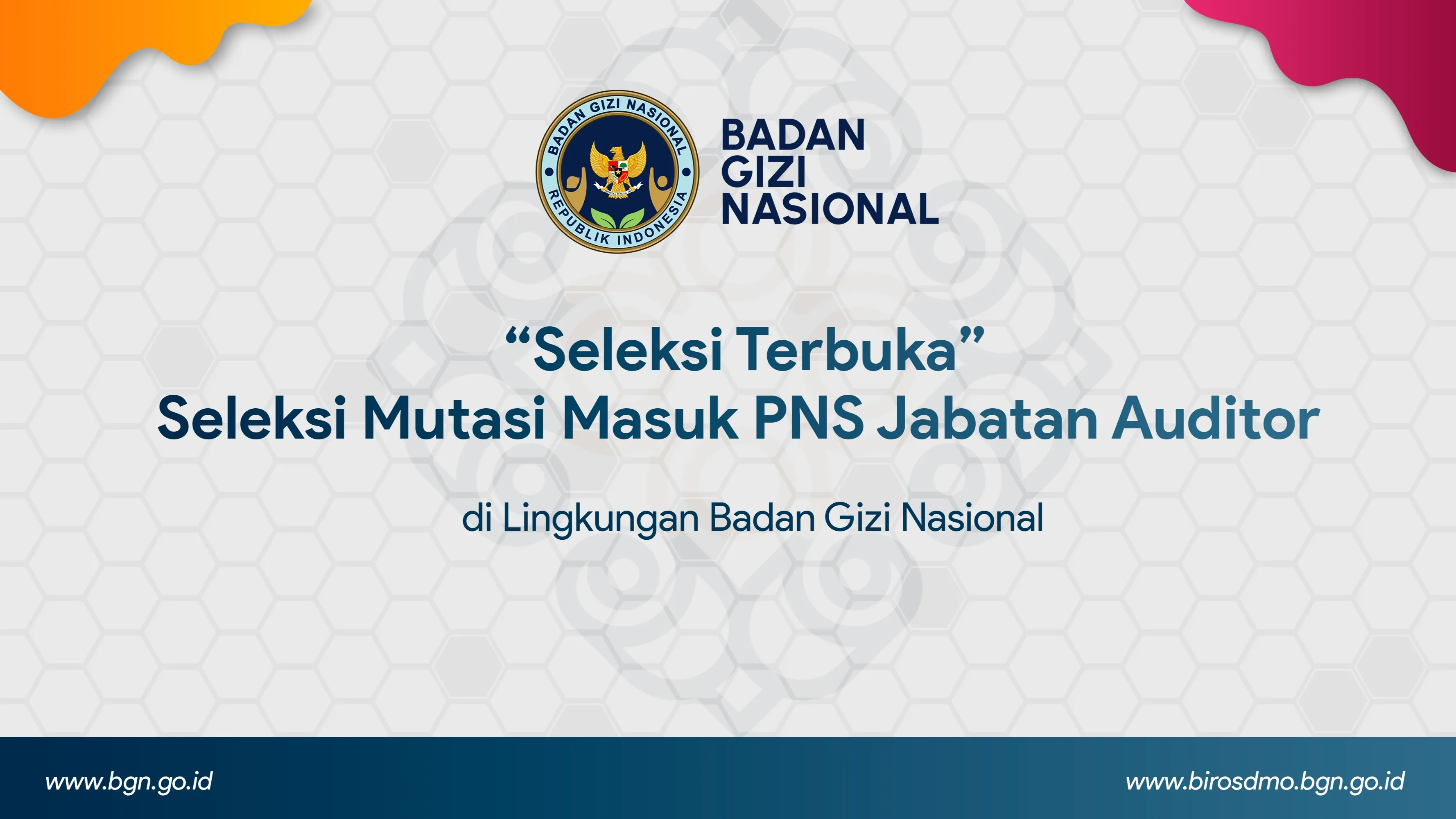 Seleksi Terbuka - Seleksi Mutasi Masuk PNS Jabatan Auditor di Lingkungan Badan Gizi Nasional Bungo